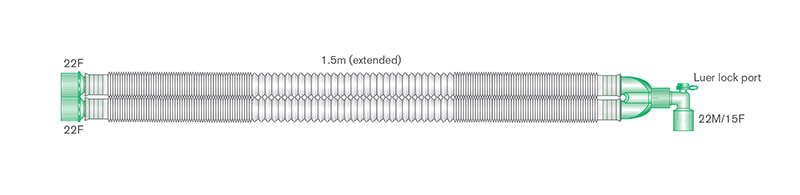 Circuit respiratoire extensible Compact™ 22mm avec raccord coudé luer, ≥ 1.5m