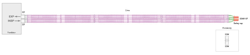 Circuit respiratoire Flextube™ 22mm antimicrobien Silver Knight™, ≥ 2.4m