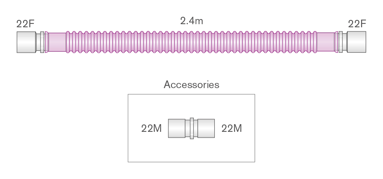 Branche de ventilation manuelle 22mm Flextube antimicrobienne Silver Knight, ≥ 2.4m