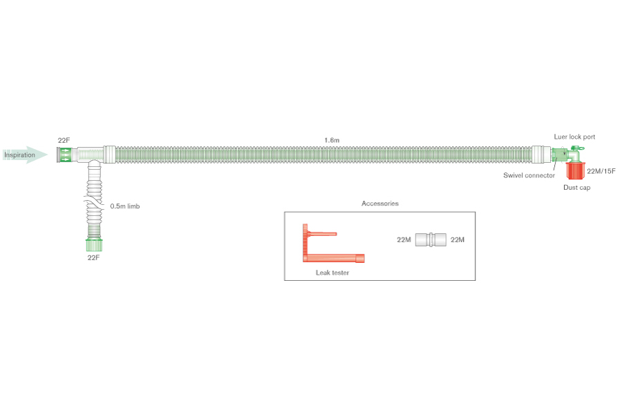 Circuit respiratoire coaxial UniFlow™ 30mm avec raccord coudé luer, ≥ 1.6m