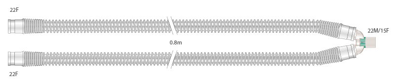 Circuit respiratoire 22mm adulte en silicone transparent, ≥ 0.8m